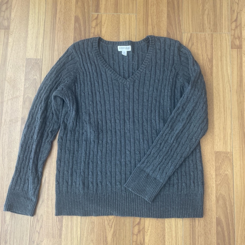 Charcoal gray v-neck cable knit sweater from St. John’s Bay.